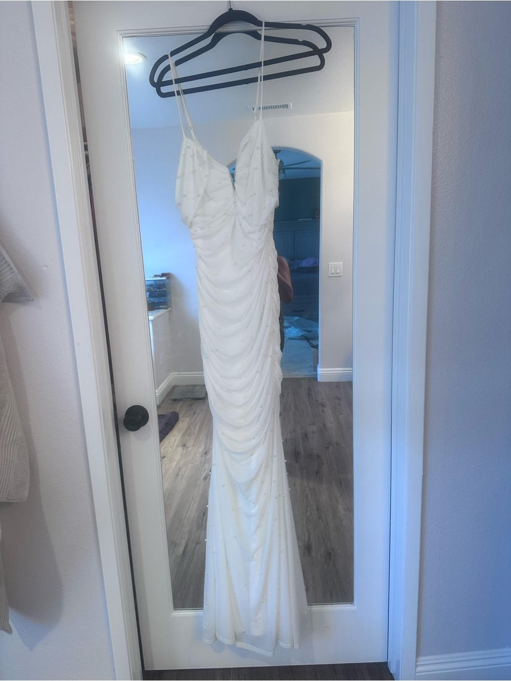 Elegant Ivory Beaded Ruched Slip Dress